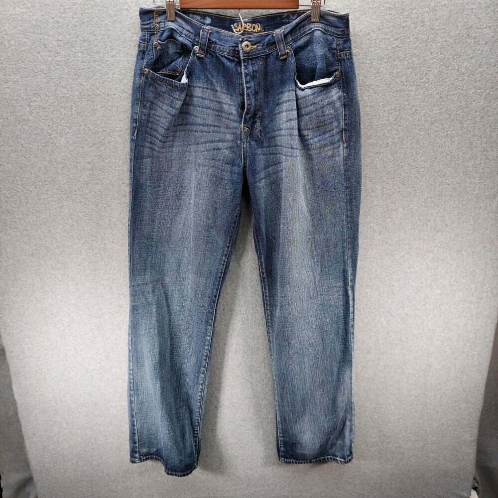 Men's 34x34 Carbon Regular Distressed Washed Blue Jeans Actual 34x32 5 Pocket